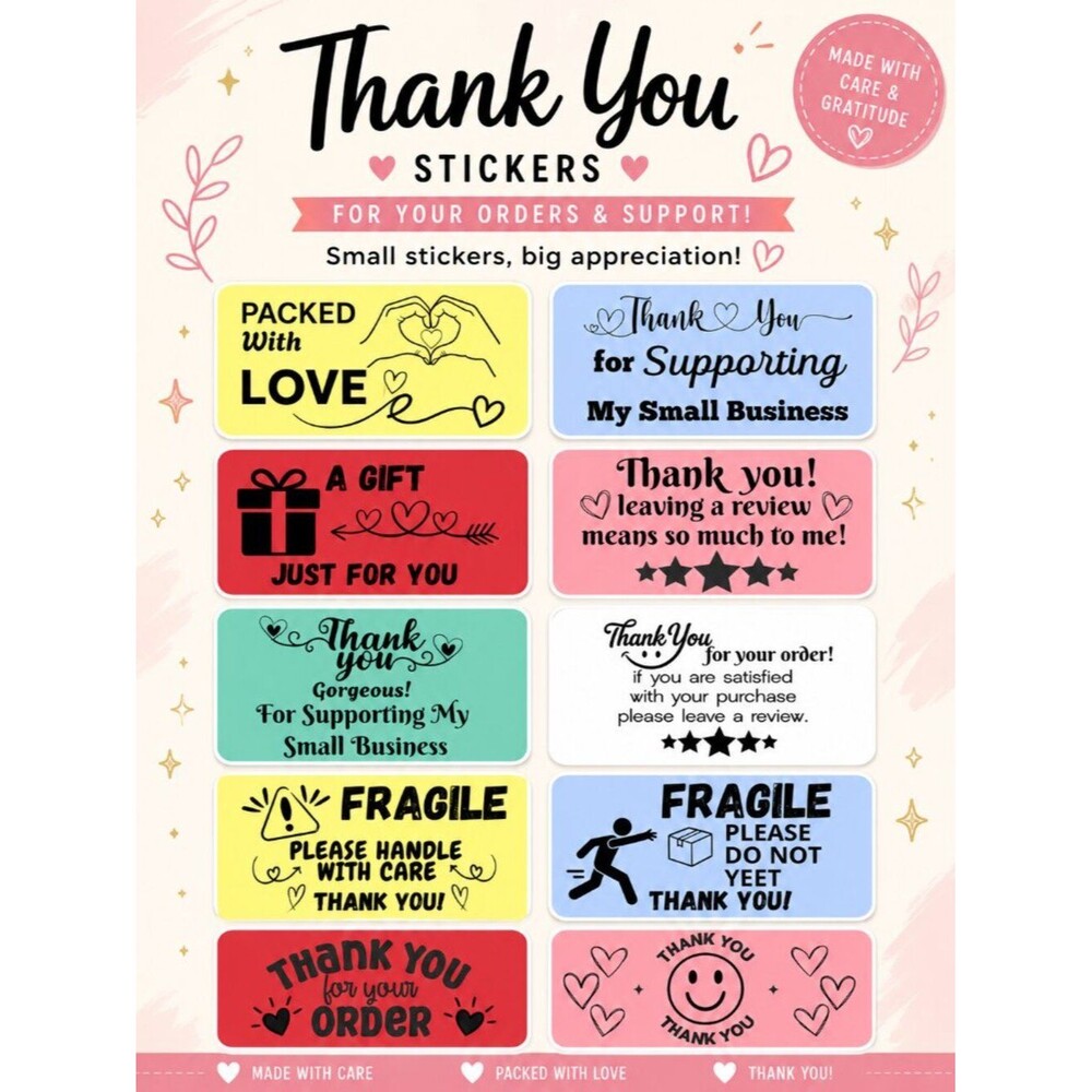 100 thermal Thank you Stickers 2.25" x 1.25" Rectangle